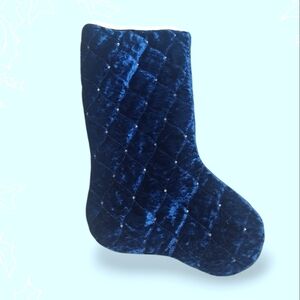 Blue Velvet Quilted Sequin 20 inch Christmas Stocking